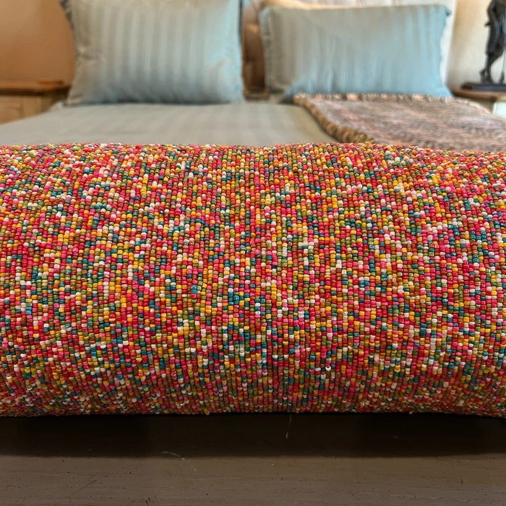 NWT India Colorful Beaded Pillow